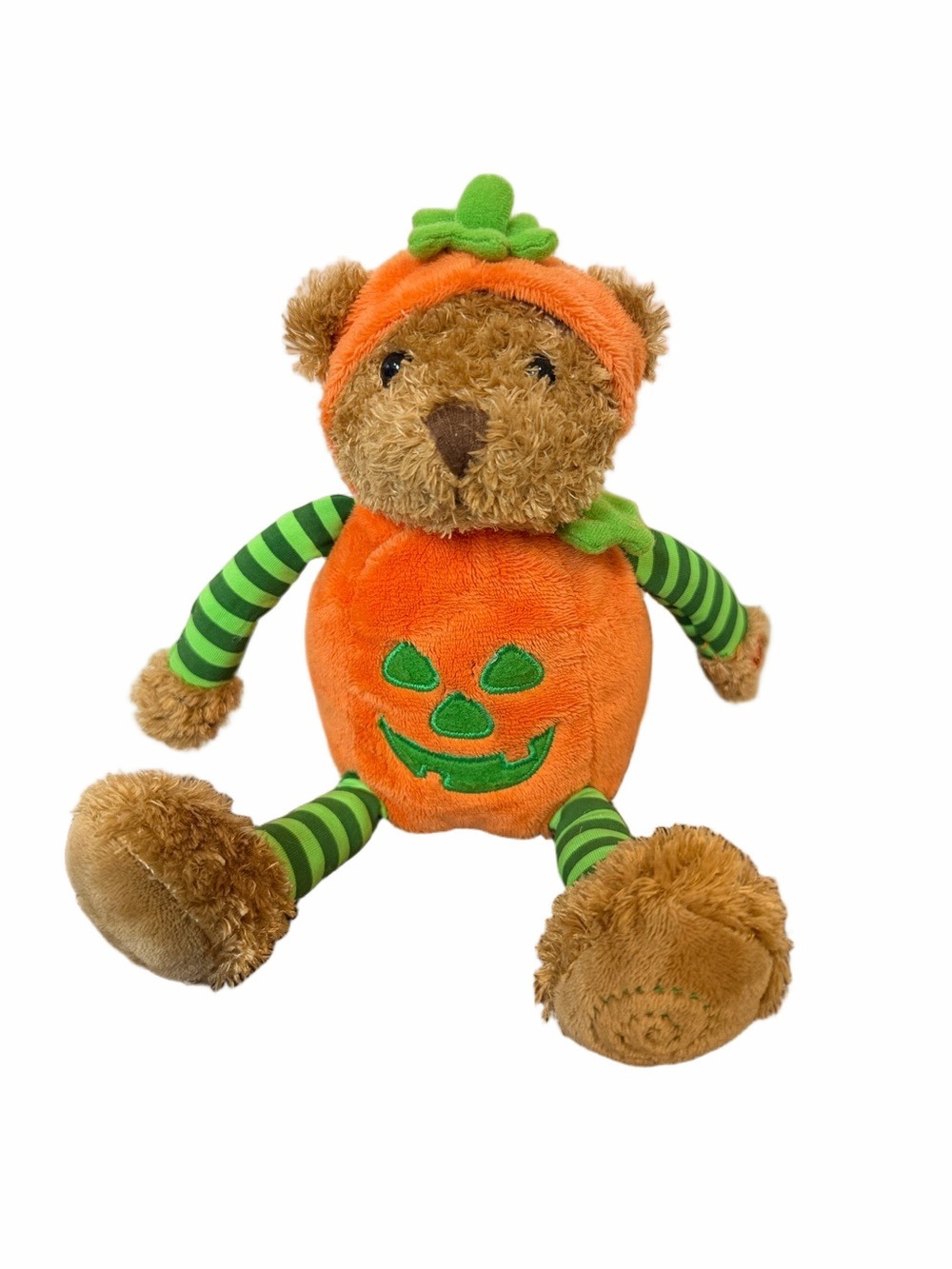 Galerie Halloween Plush Teddy Bear Jack O Lantern Pumpkin Suit Green Stripes